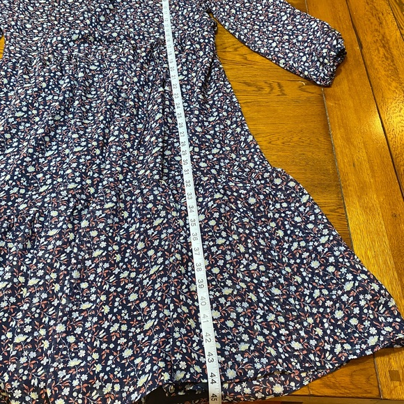 NWT Madewell Floral Tie Waist Midi Dress Harvest Vine Navy Blue Washable Size L - Picture 8 of 11